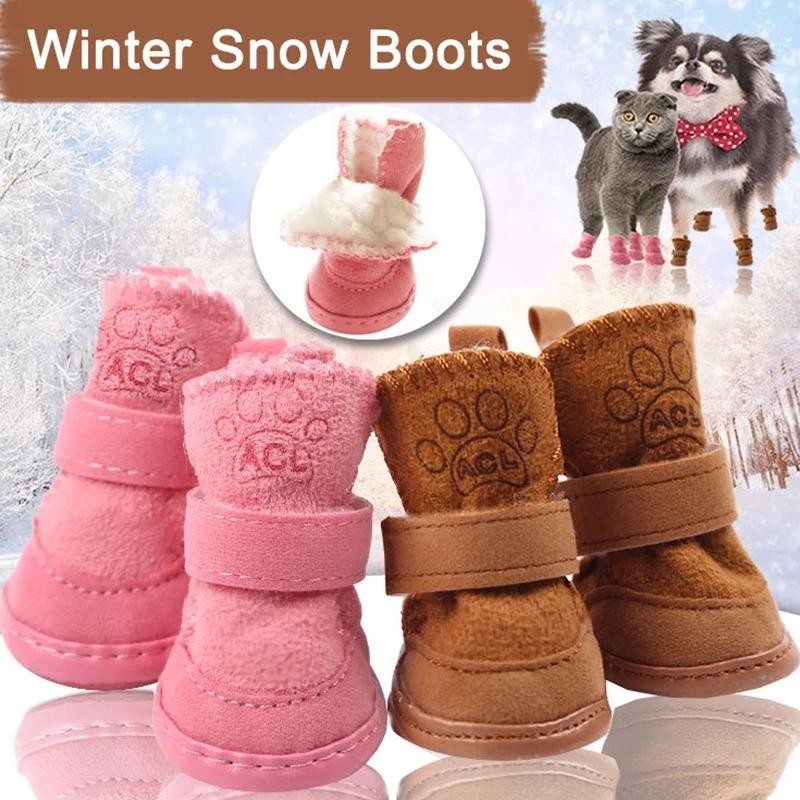 4 Stück klassische Hundeschuhe für den Winter, warme Baumwolle, Haustierschuhe für kleine Hunde und Katzen, rutschfest, für W