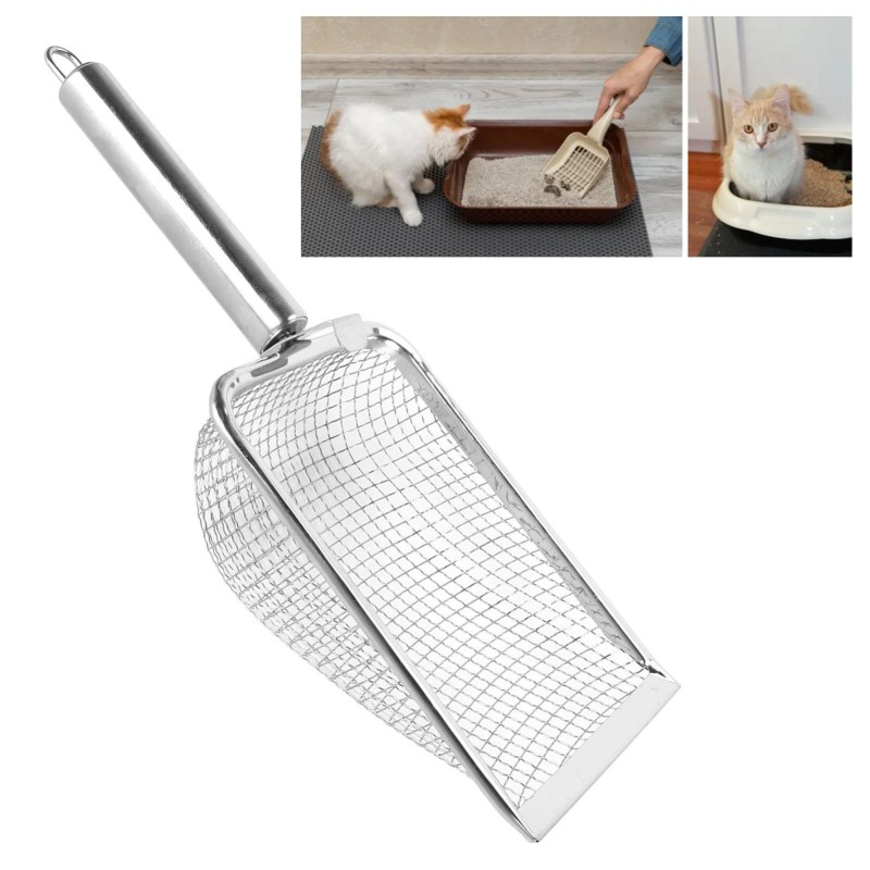 Cat Litter Scoop Rustproof Stainless Steel Cat Litter Shovel Hanging Easy to Clean Litter Box Scoop with Hook for Kitten Rept