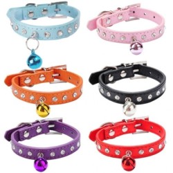 Kunstleder Diamante Katze Hund Welpe verstellbare Sicherheit Haustier Halsband Schnalle Glocke