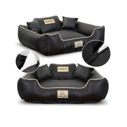 Hundebett, KINGDOG-Laufstall, ECO-LEDER, Farbe: Schwarz, abnehmbar, rutschfester Bezug, M-XL