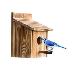 Kreatives Massivholz-Vogelhaus zum Aufhängen, Holzhaus mit Stangenvogel