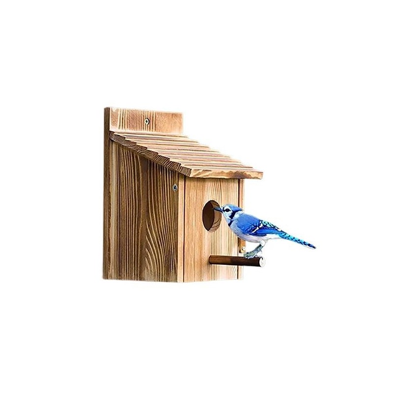 Kreatives Massivholz-Vogelhaus zum Aufhängen, Holzhaus mit Stangenvogel