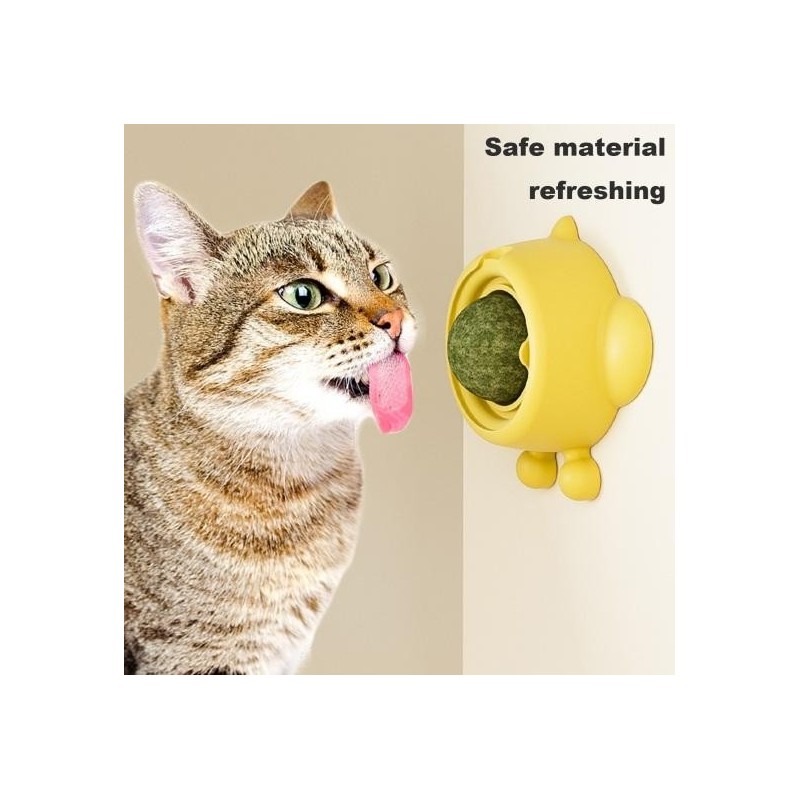 Natural Cat Licking Ball Toy Rotatable Catnip Snack Ball Bolus Teeth Cleaning Cat Toy Adhesive Cat Molar Toothpaste with Cove