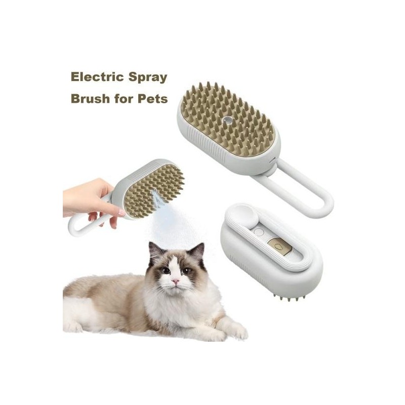 3-in-1-Dampfbürste für Haustiere, per USB wiederaufladbare Fellpflegebürste, selbstreinigendes Spray, Katzenkamm, Tierhaarent