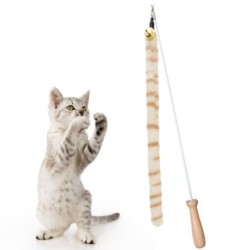 Katzen-Teaser-Stick, einziehbar, gute Zähigkeit, bissfest, bruchsicher, Tigerschwanz, interaktiver Plüsch, 2 Abschnitte, Katz