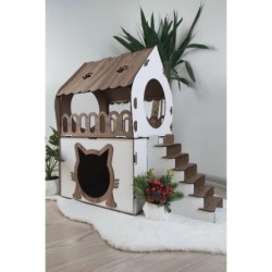 Cats Cozy Duplex 2-stöckige Holzleiter, Katzenhaus aus Holz, das auch für Kaninchen geeignet ist