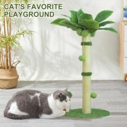 Cat Scratching Post Coconut Palm Scratcher Post with Interactive Ball Toy for Indoor Cats Sisal Self-Grooming Tool