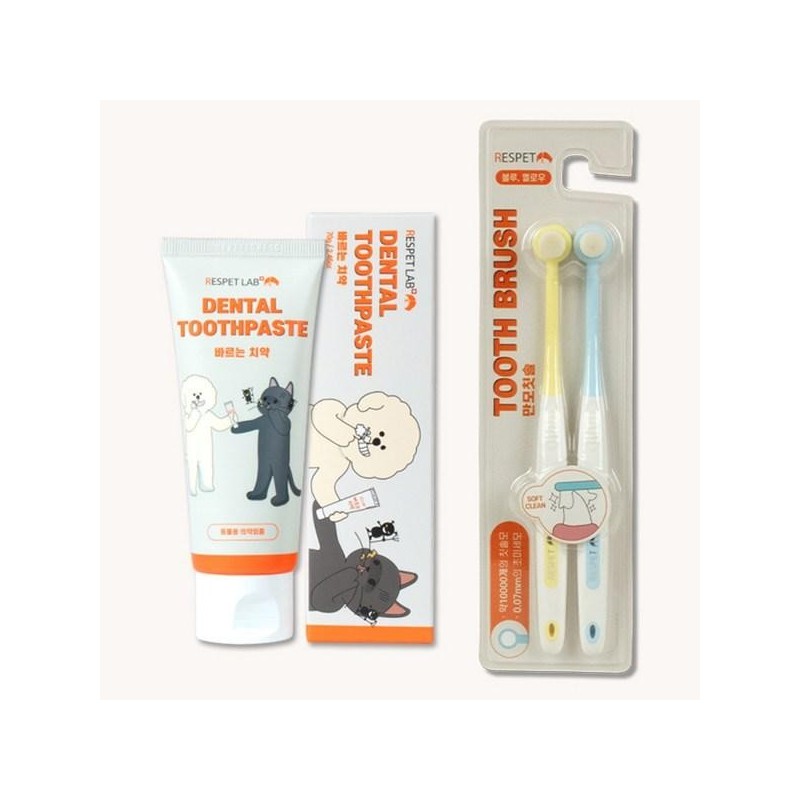 Lispet Lab dog and cat toothpaste 70g + 2-piece Man-bristle toothbrush set, Korean pet shampoo