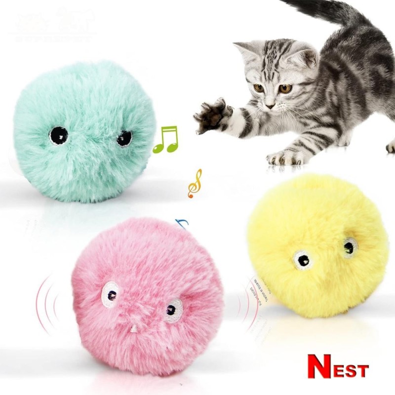 Elfen Fleece Intelligentes Katzenspielzeug, interaktiver Ball mit Katzenminze, Training, quietschendes Zappelspielzeug, Katze