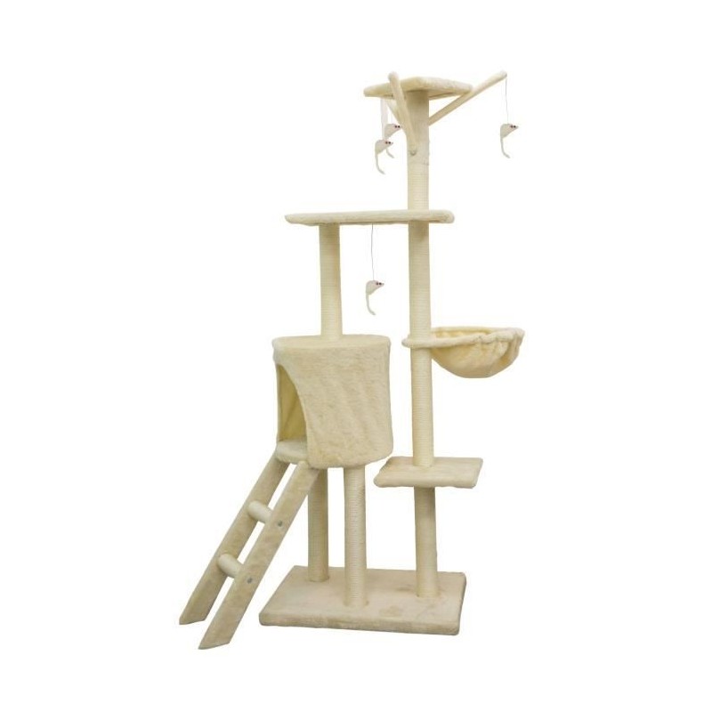 JIPSY Beiger Kratzbaum 79 x 34 x 138 cm – 3 Plattformen, 1 Sitzstange, 1 Zwinger, 1 Treppe, Kratzbäume