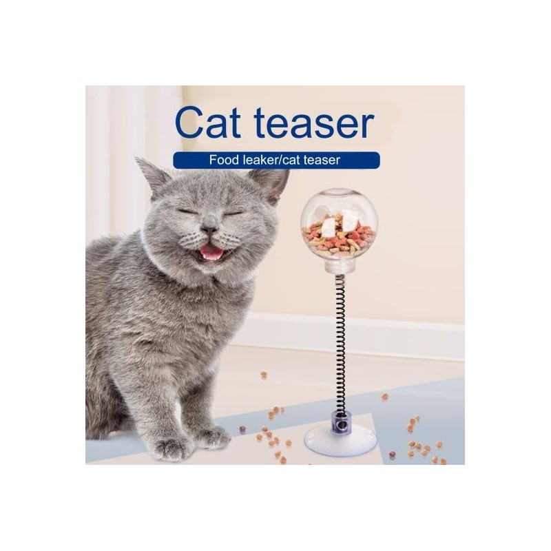 Katzen-Teaser-Spielzeug, IQ-Training, Futterball, Anti-Choke-Leckage, verstellbar, pädagogisch, elastisch, Federübung, Hausti