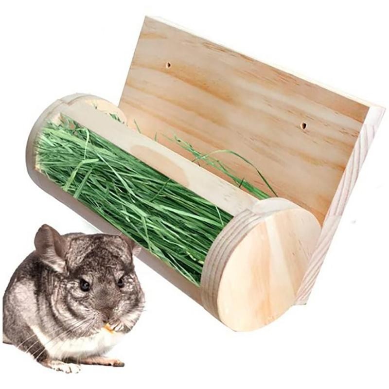 Kaninchen-Heuraufe, Meerschweinchen-Heu-Futterstation, faltbarer, multifunktionaler, fester Heu-Futterspender aus Holz