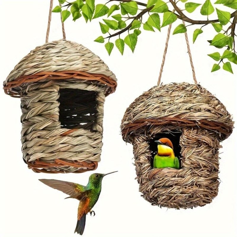 Handwoven Straw Bird Nest Parrot Hatching Outdoor Garden Hanging Hatching Breeding House Nest Bird Accessory