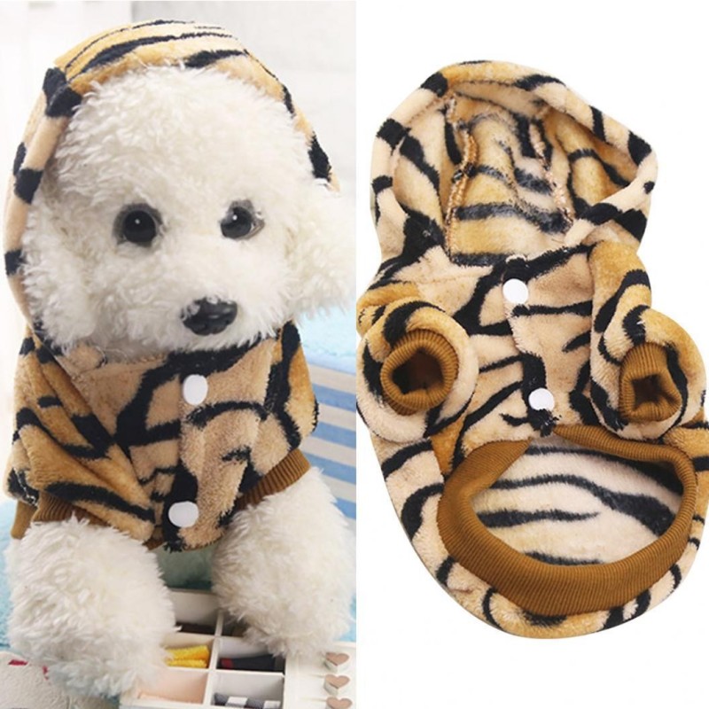 Hunde-Welpen-Kapuzenpullover im Tiger-Stil, warmer Flanell-Hundekleidung, Kostüm, warmer Wintermantel