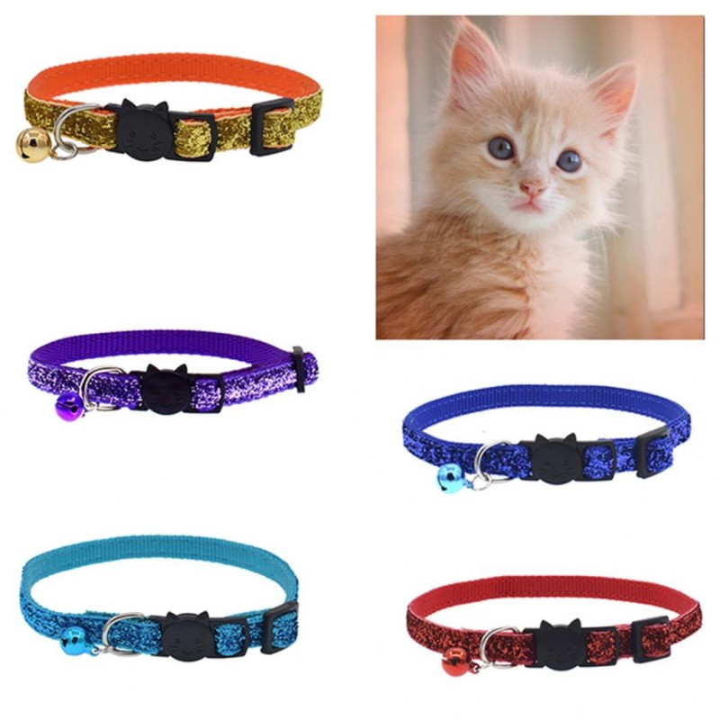 Modisches Glitzer-Halsband für Katzen und Kätzchen mit Glöckchen, Sicherheitsschnalle, verstellbar