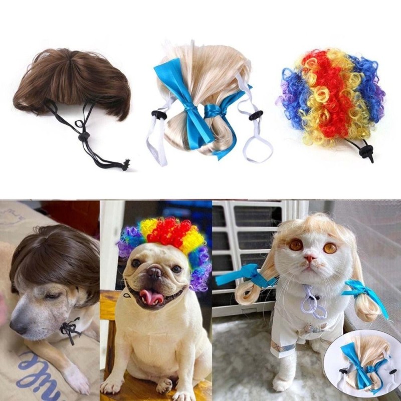 Lustige Haustier Cosplay Outfits Weihnachten Kleidung Halloween Haustier Kostüm Haustier Perücke Katze Zubehör Perücke Kappe