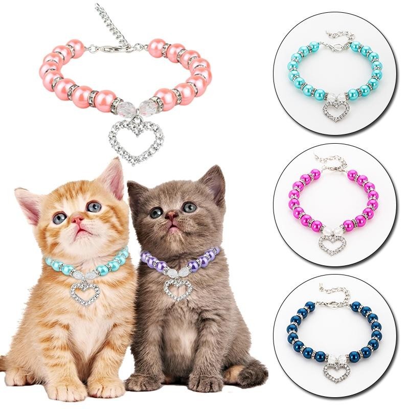 1PC für kleine Hunde Katzenhalsband Perle Strass Juwelenhalskette mit Liebesanhänger Heimtierbedarf