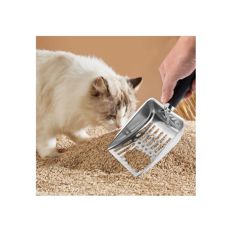 Stainless Steel Cat Litter Scoop Poop Sifting Scooper with Non-Slip Handle Litter Cleaner Beach Shovel for Cat Litter Box