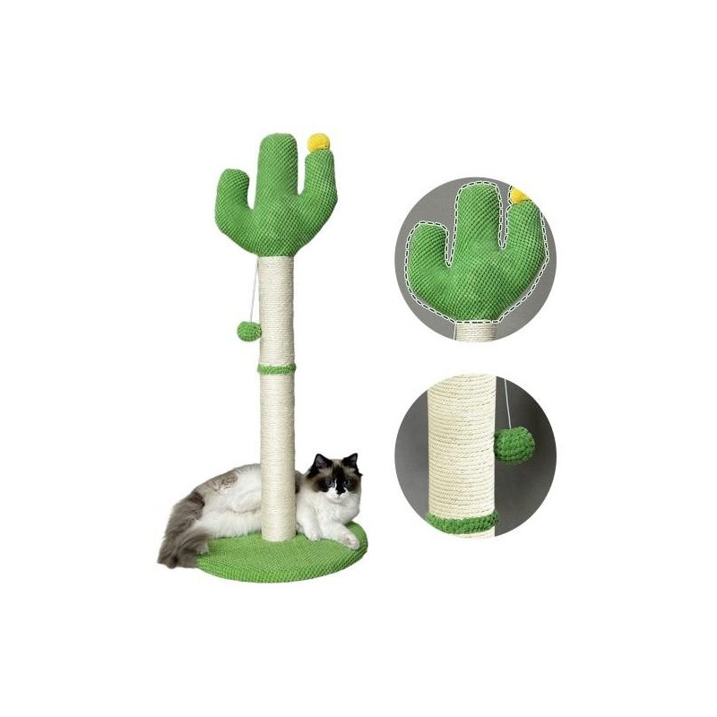 Cat Scratching Post Tall Cactus Sisal Scratcher Post with Interactive Ball Cat Scratching Board Self