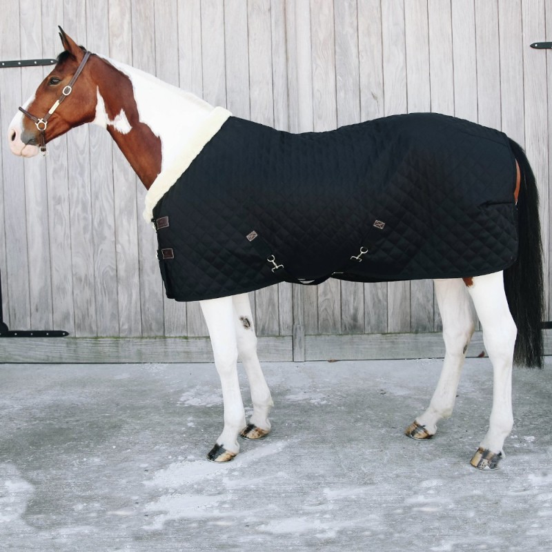 Kentucky Horsewear Turnierdecke 160g mit hellem Fellkragen - schwarz