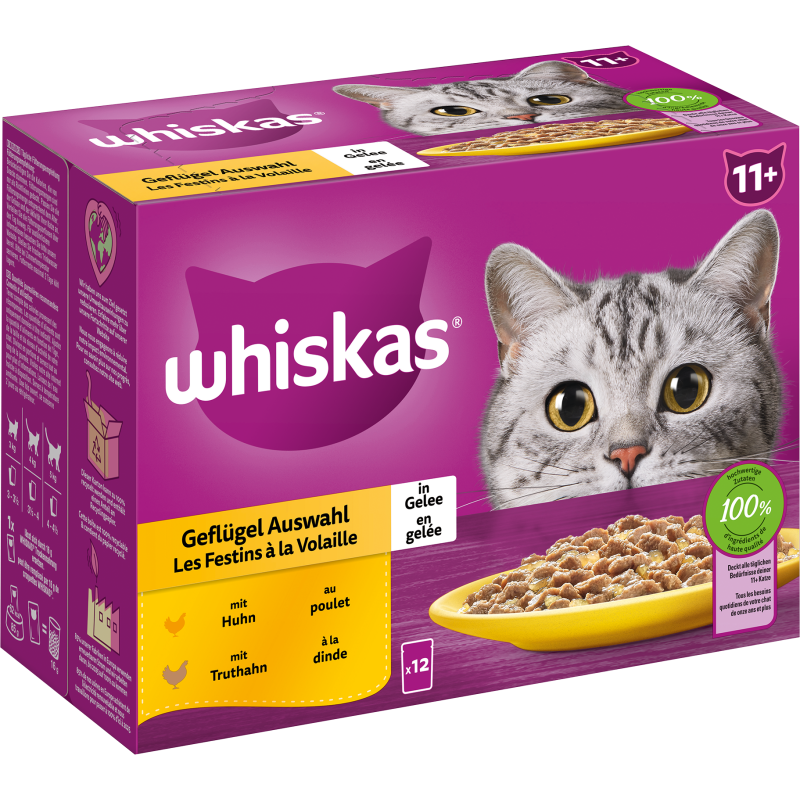 Whiskas Multipack 12x85g Geflügel Auswahl in Gelee 11+ - 1.020 g