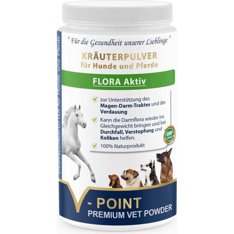 V-POINT FLORA Aktiv - Premium Kräuterpulver für Hunde und Pferde - 500 g