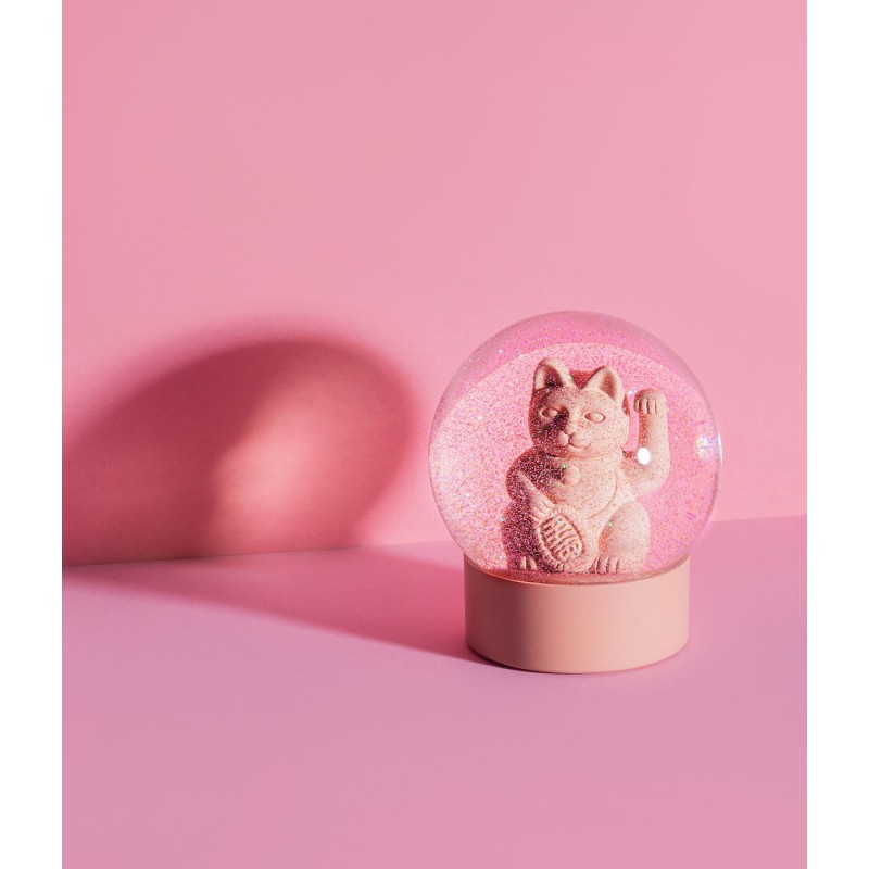 Lucky Cat Glitter Snow Globe Pink