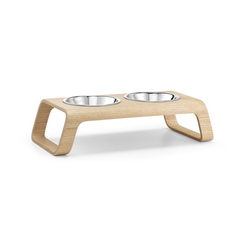 MiaCara Desco Cat Feeder Wood with Stainless Steel Bowls Ash Natural