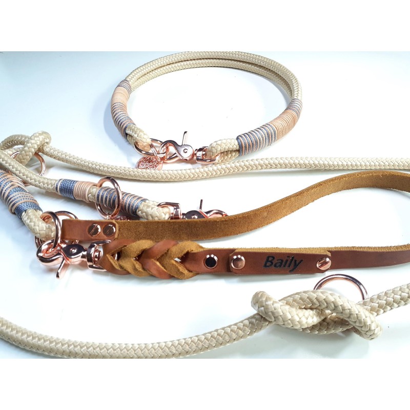 Halsbandset BAILY in beige mit Gravur | Auswahl: Halsband | Beschläge: Roségold