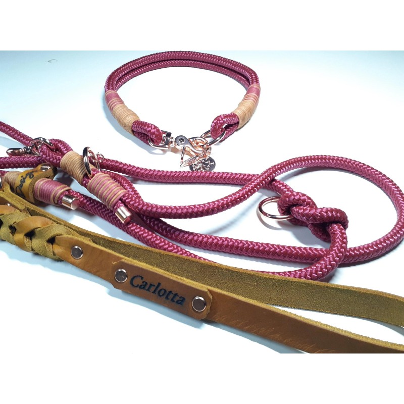 Halsbandset CARLOTTA in beere mit Gravur | Auswahl: Halsband | Beschläge: Roségold