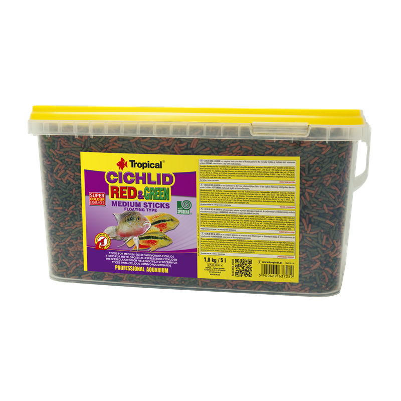 Tropical Cichlid Red & Green Medium Sticks, 5 l