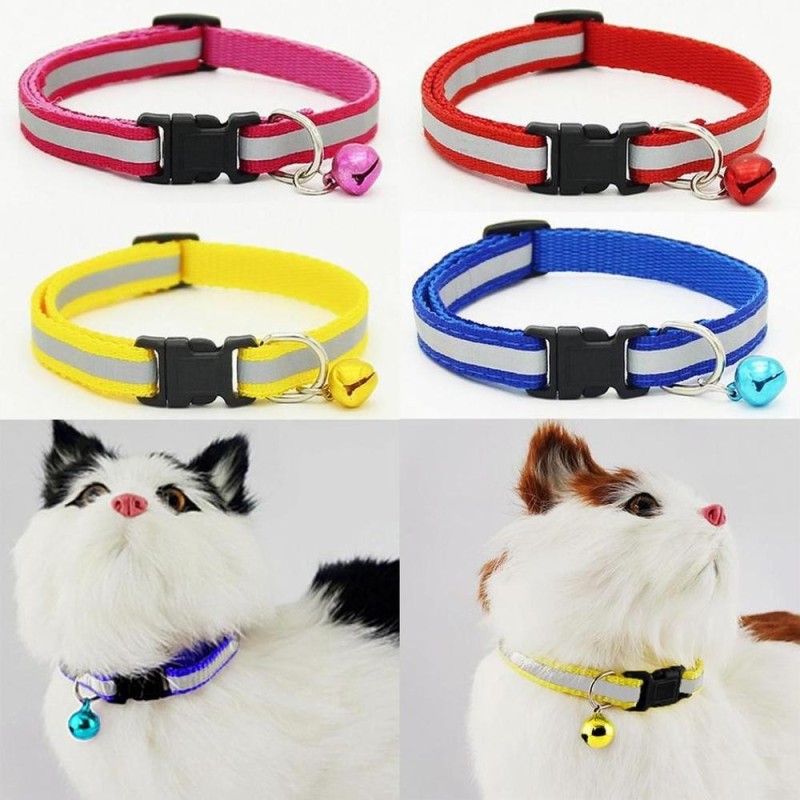 Haustierhalsband, verstellbar, für Haustiere, Katzen, Hunde, Welpen, reflektierendes Halsband, Sicherheitsschnalle, Glockenha