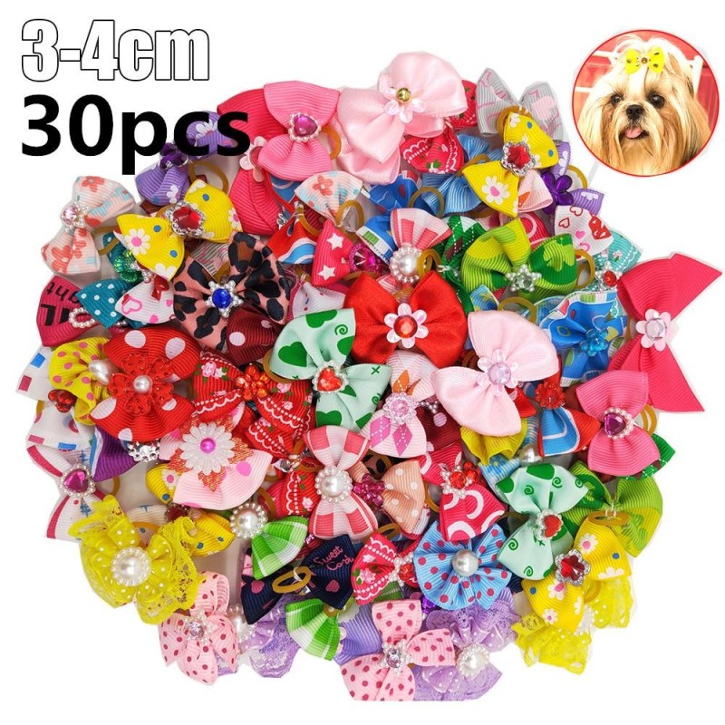 30Pcs Pet Dog Cat Hair Bows Pearl Flowers Rubber Band Puppy Headdress NewMöbel & Wohnen, Feste & Besondere Anlässe, Party- &