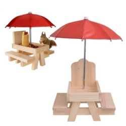 Bird Feeder Squirrel Creative Wooden Table With Sunshade Hanging Outdoor Bowl Automatic Feeder L1A6