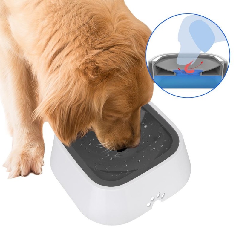 Langsamer Wasserspender, Hundebedarf, schwimmender Napf, Überlaufschutz, Wassernapf für Katzen und Hunde, 1,5 l, Trinkbrunnen