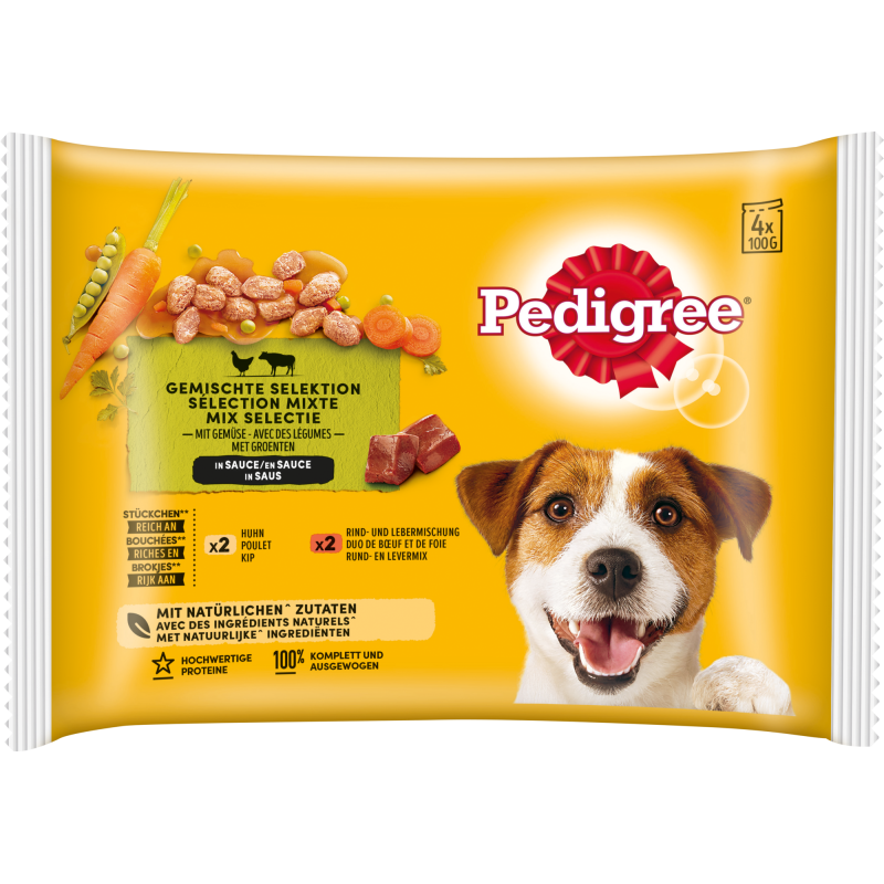 Pedigree 4-Pack Huhn & Gemüse in Sauce und Rind & Gemüse in Sauce - 400 g