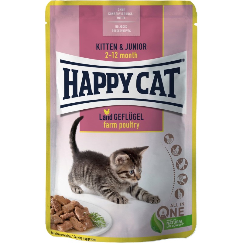 Happy Cat Meat in Sauce Kitten Geflügel Frischebeutel - 85 g