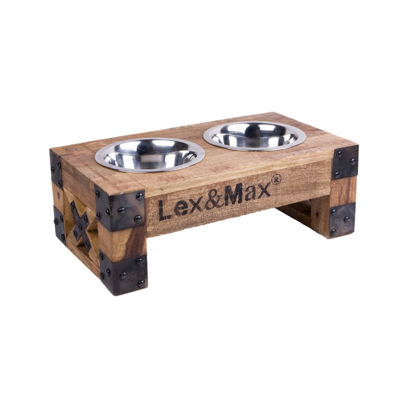 Lex & Max Holzfutterautomat - Edelstahlnäpfe 24 cm - Holz