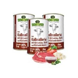 Schecker Hundemenü - Kalbsallerlei mit Hüttenkäse, Apfel und Küchenkräutern