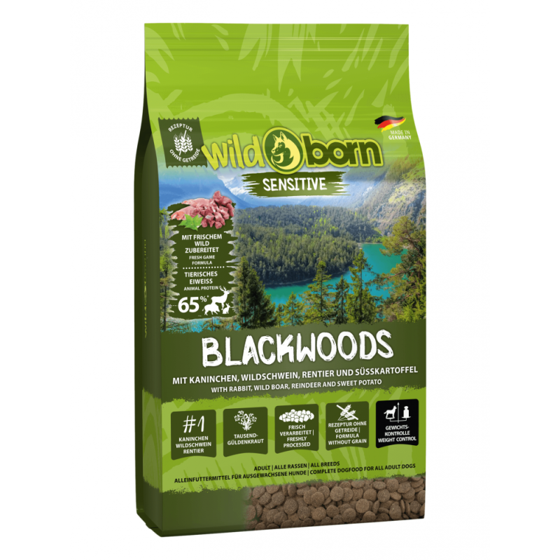 Hundefutter getreidefrei mit Wildfleisch 8kg Trockenfutter WILDBORN Blackwoods