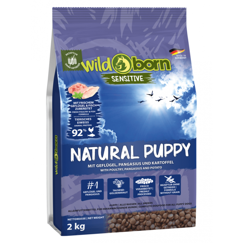 Hundefutter getreidefrei mit Geflügel + Pangasius 2kg Trockenfutter WILDBORN Natural Puppy