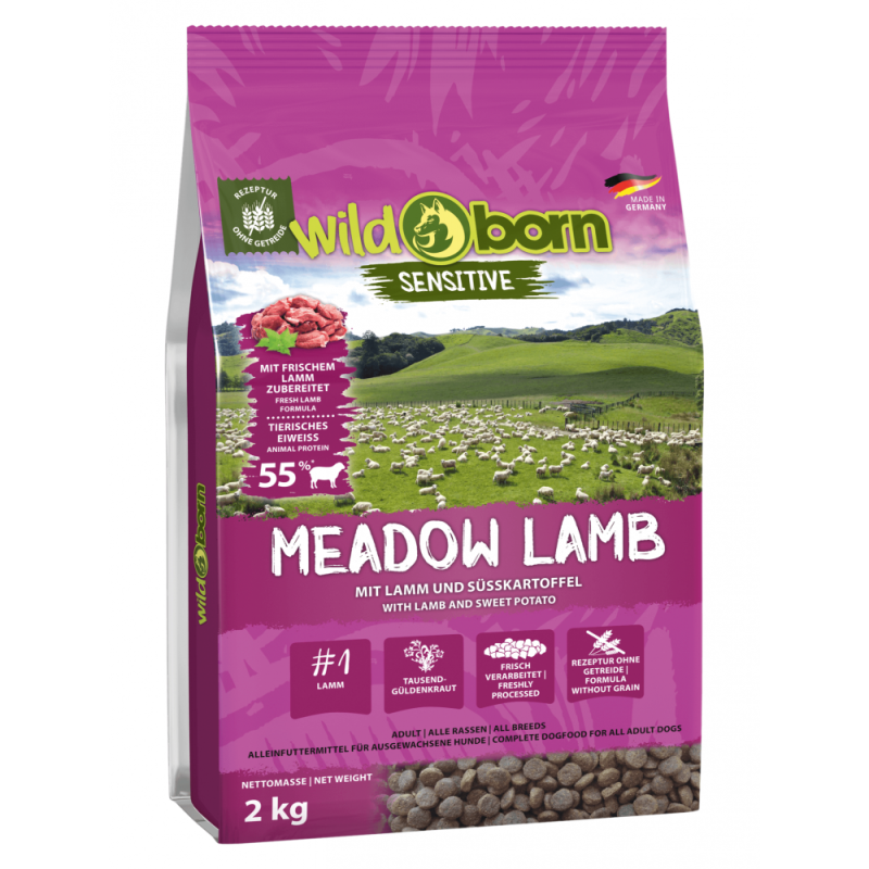 Hundefutter getreidefrei mit Lamm 2kg Trockenfutter WILDBORN Meadow Lamb