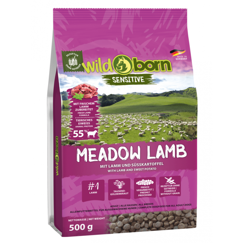 Hundefutter getreidefrei mit Lamm 500g Trockenfutter WILDBORN Meadow Lamb