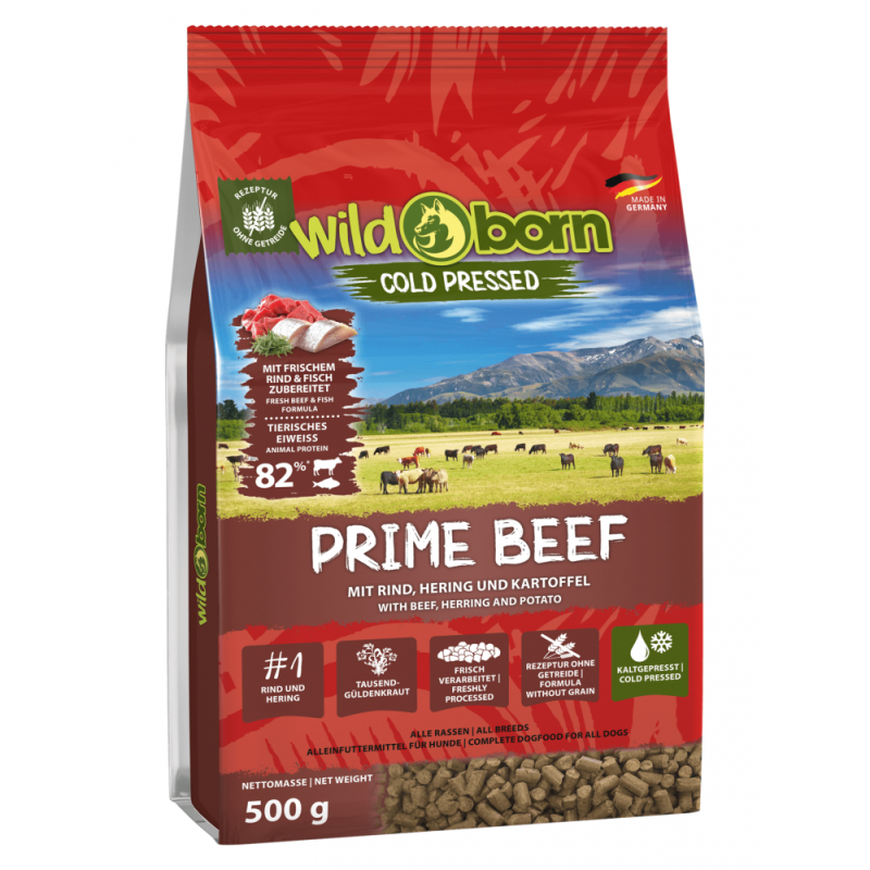 Hundefutter kaltgepresst mit Rind 500g Trockenfutter WILDBORN Prime Beef