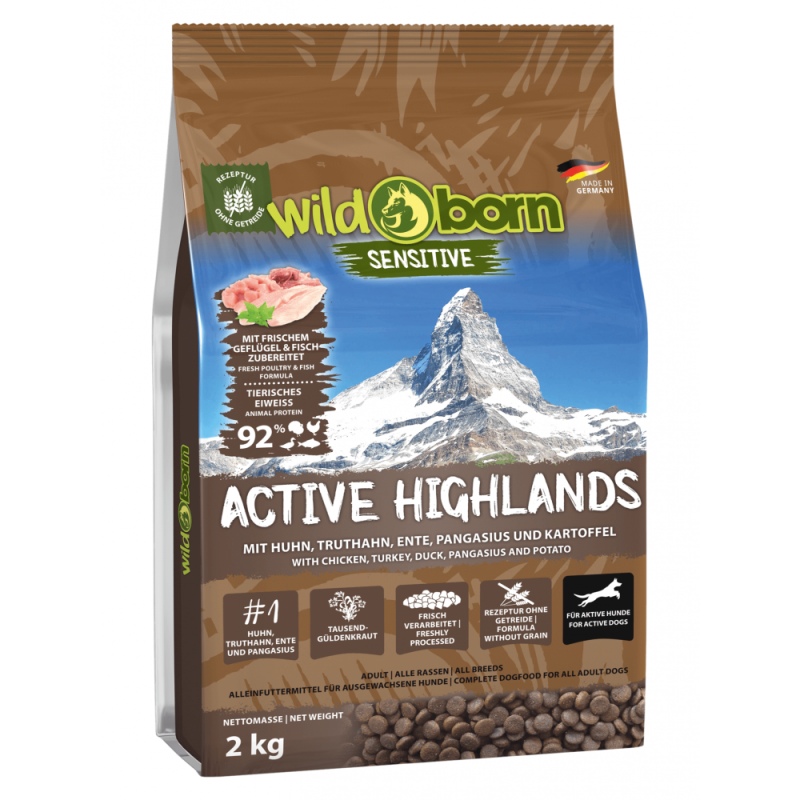 Wildborn Active Highlands 2kg getreidefreies Hundefutter für aktive Hunde