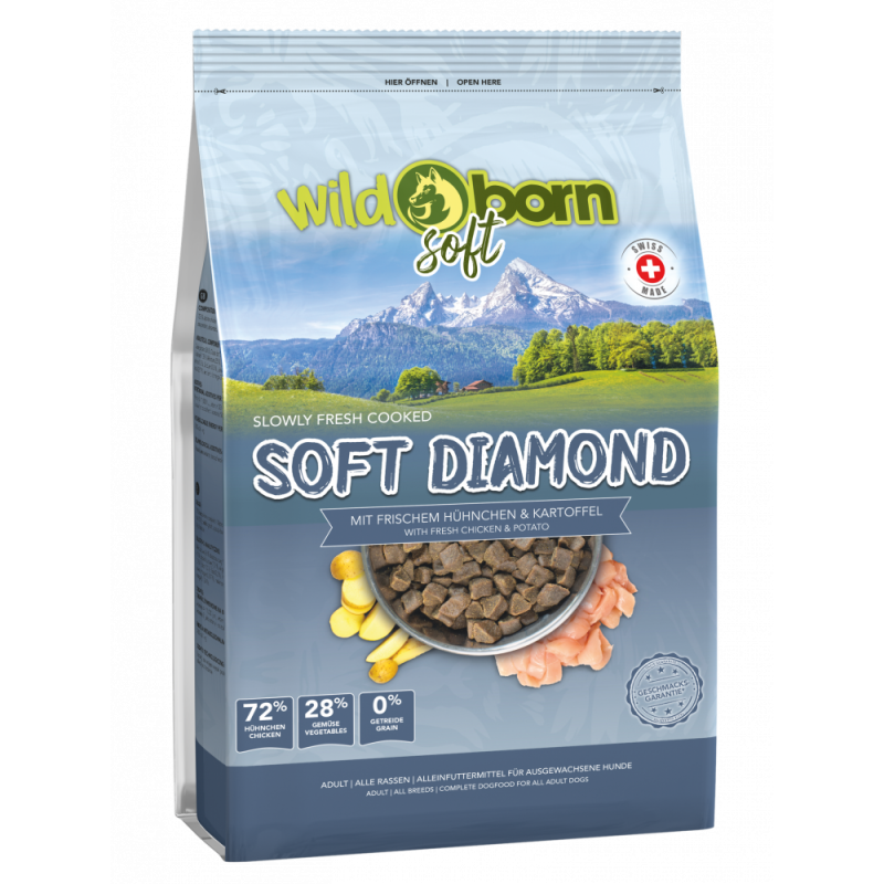 Hundefutter getreidefrei mit Alpenhühnchen 4kg Trockenfutter WILDBORN Soft Diamand