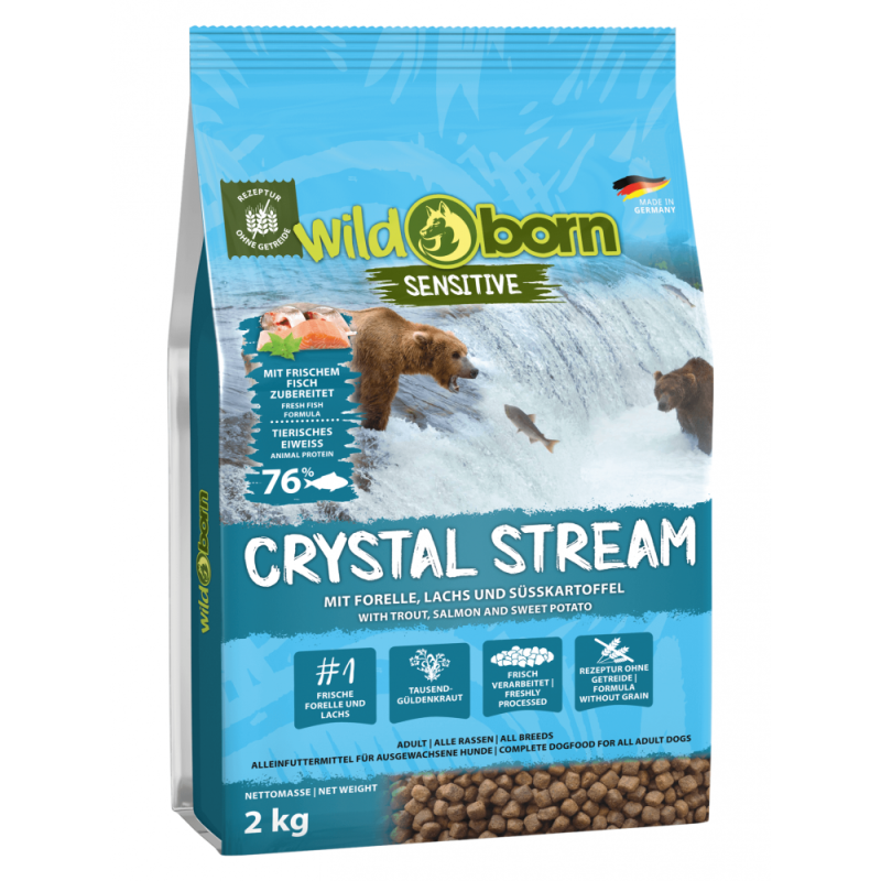 Hundefutter getreidefrei mit Forelle + Lachs 2kg Trockenfutter WILDBORN Chrystal Stream