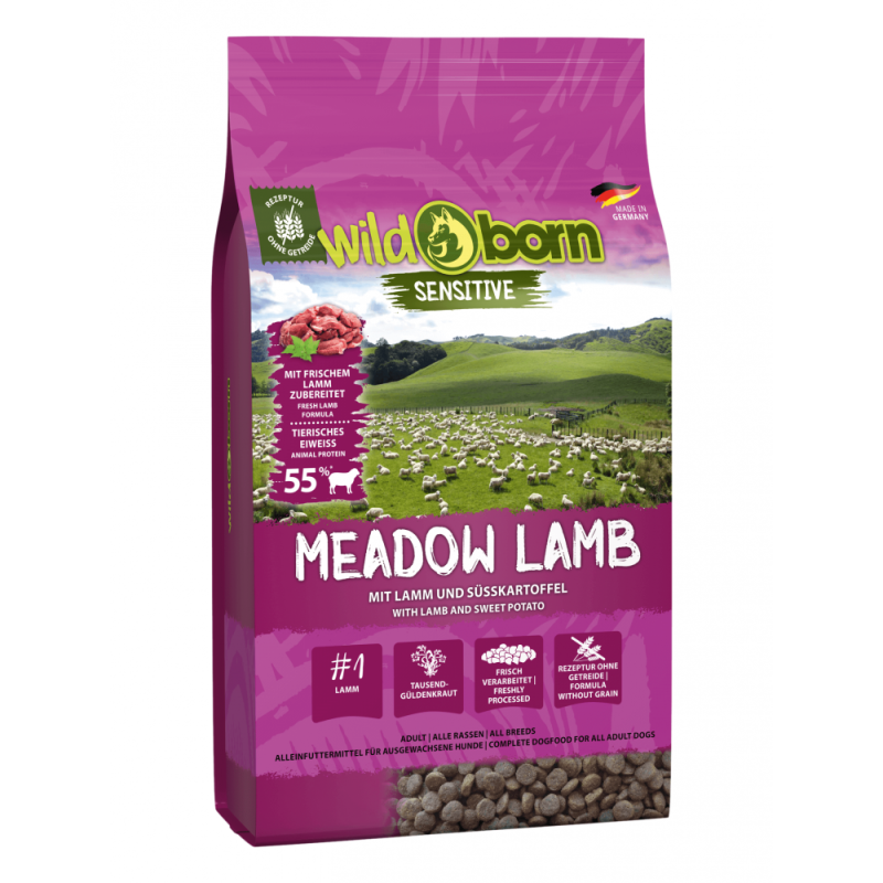 Hundefutter getreidefrei mit Lamm 8kg Trockenfutter WILDBORN Meadow Lamb