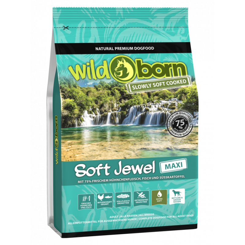 Hundefutter getreidefrei mit Hühnchen + Fisch 1,5 kg Trockenfutter WILDBORN Soft Jewel MAXI