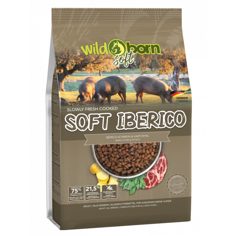 Hundefutter getreidefrei mit Iberico & Fisch 4kg Trockenfutter WILDBORN Soft Iberico